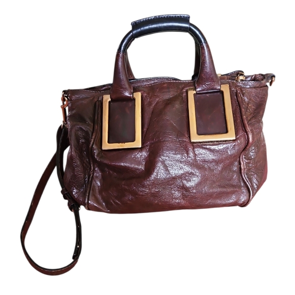 Chloé LARGE Vintage Ethel Brown Leather Handbag, Gold Accents, Crossbody Strap - Picture 3 of 15